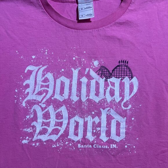 Holiday World LG Pink Cotton Souvenir Shirt Santa Indiana Fruit of The Loom (W) - Picture 2 of 4